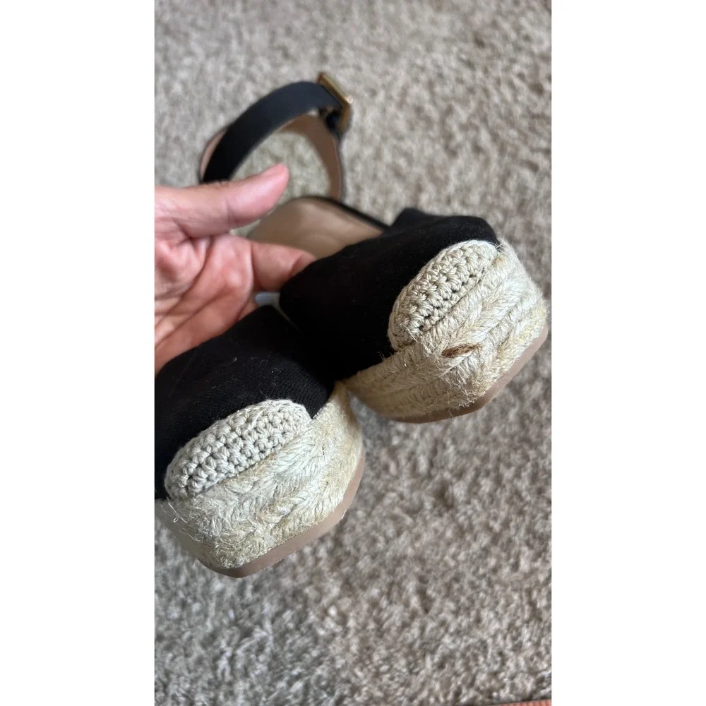 Black Espadrille Wedge Sandals Boho Resortwear Square Toe Time and Tru SZ‎ 9